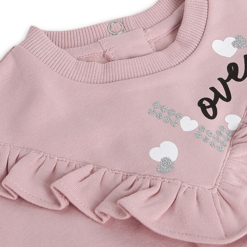 Girls Medium Pink Solid Sweatshirt with Long Pants image number null